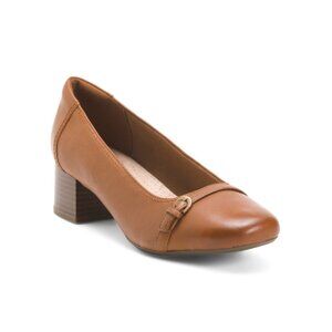 CLARKS Tan Wide Leather Marilyn Nora Comfort Pumps